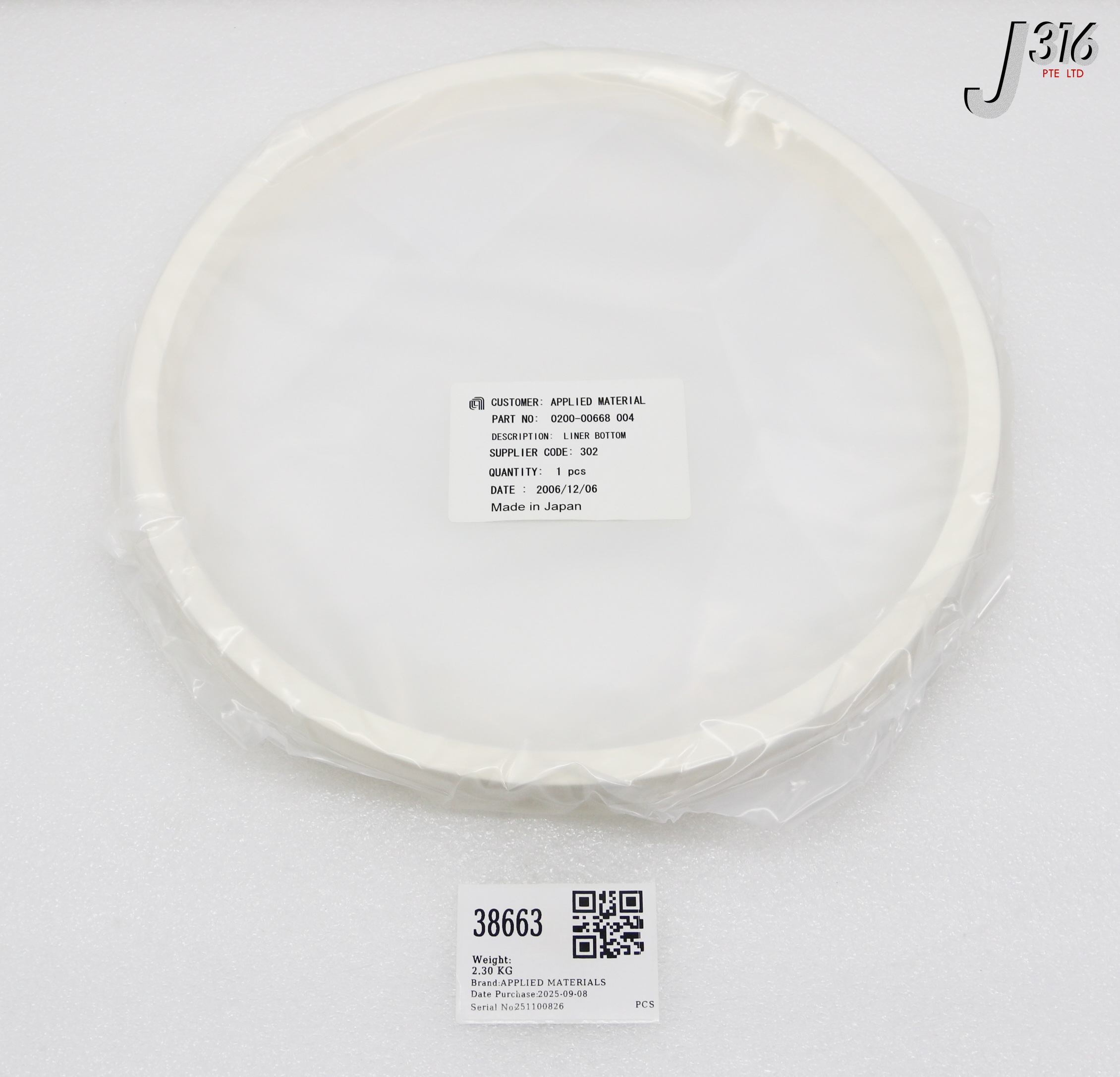 38663 APPLIED MATERIALS LINER,CERAMIC BOTTOM,SACVD 300MM PRODV
